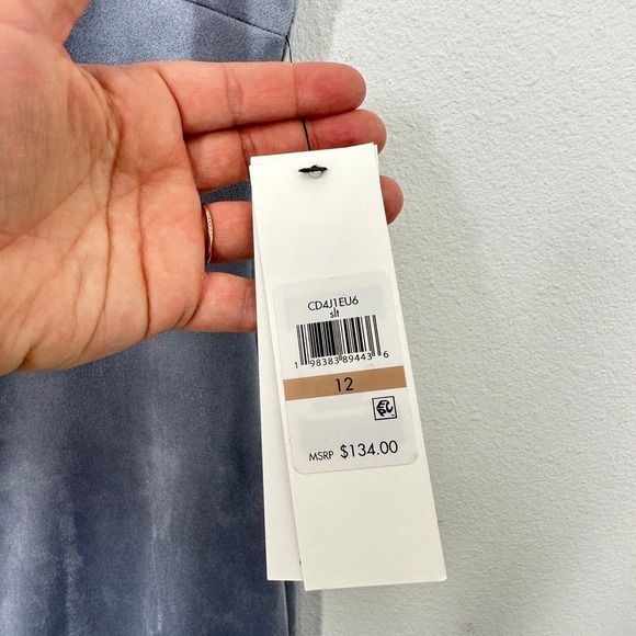 Calvin Klein Sleeveless Sheath Dress Blue Faux Suede Draped Front Size 12 Career - Picture 4 of 8